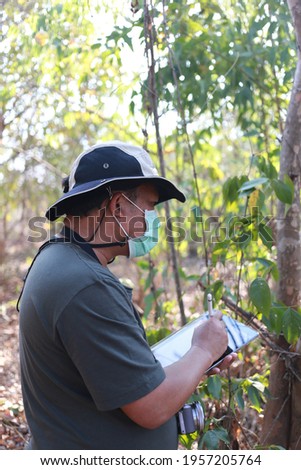 Botanists are taking notes. And take pictures of the plants found in the tropical forest A biologist researching the forest Botanists study new flowering plants.