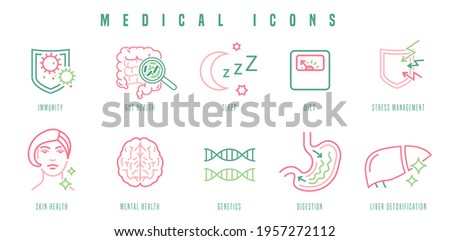 Medical icons set. Important body functions. Outlined signs in modern style. Healthcare, medicine concept. Editable vector illustration isolated on a white background. Royalty-Free Stock Photo #1957272112