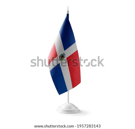 Small national flag of the Dominicana on a white background