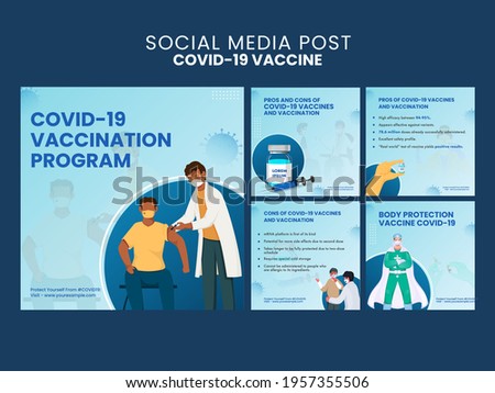 Covid-19 Vaccine Social Media Post Or Template Design In Five Options. Royalty-Free Stock Photo #1957355506