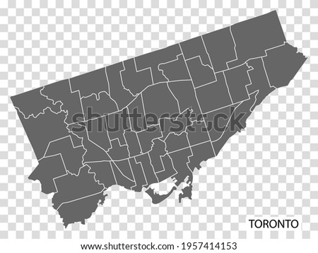 High Quality map of  Toronto is a city in Canada, with borders of the regions. Map of Toronto for your web site design, app, UI. EPS10.