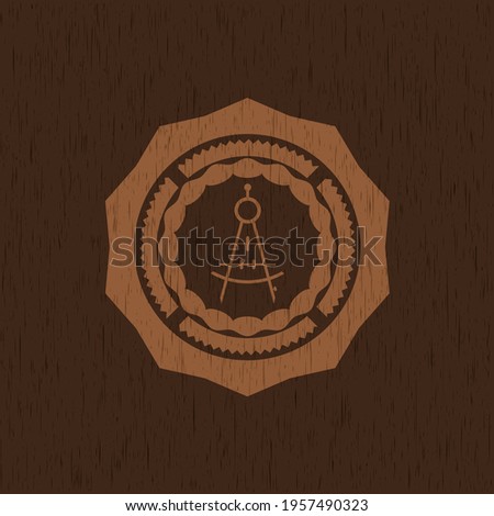 drawing compass icon inside wooden signboards. 