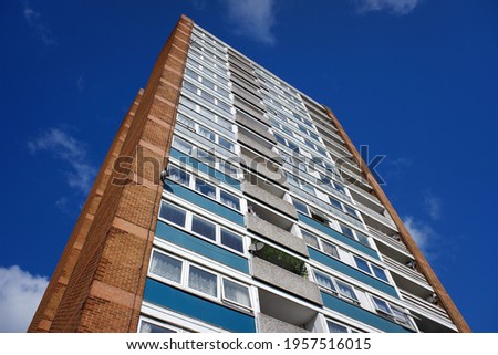 1960s high rise apartment building at Munden View, Garsmouth Way, Watford Royalty-Free Stock Photo #1957516015