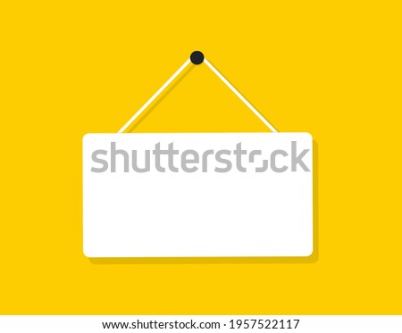 Flat blank signboard. Hanging white banner with place for text. Vector illustration. Royalty-Free Stock Photo #1957522117