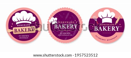 Cute Set Homemade Bakery Logo in Purple and Salmon Pink. Ideal for sticker, badge, or hanging tag. Royalty-Free Stock Photo #1957523512