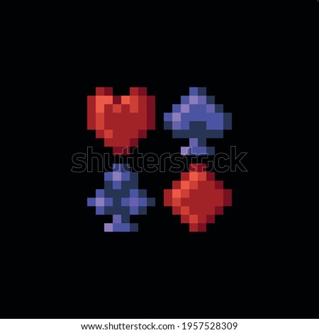 Pixel art playing cards symbols, heards, diamonds, clubs and spades