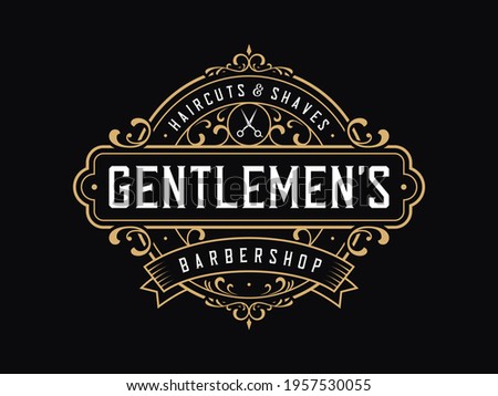 Vintage luxury badge logo template. Suitable for barber shop, tattoo studio, whiskey, alcohol, beer, salon, shop signage. Royalty-Free Stock Photo #1957530055