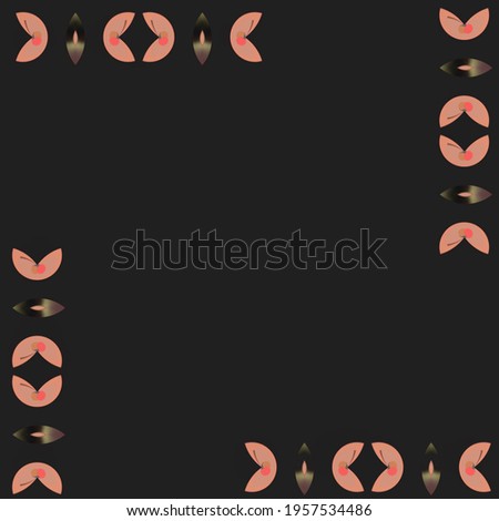 Abstract light pink heart shaped icon border on black square background 