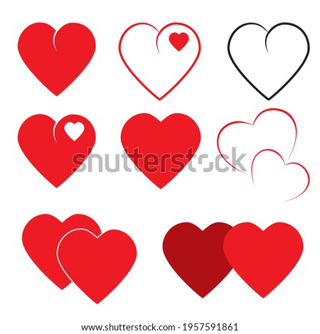 Red heart collection icon, a symbol of love, highlighted on white. The icon of the card suits is black and red. Illustration,