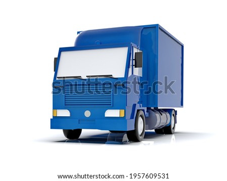 3d Illustration Delivery Truck on a White Background isolated, Template Element Infographic, Postal Truck, Express, Fast Delivery, Blue Delivery Truck Icon, Transporting Service, Packages Shipment