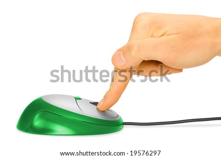 computer mouse and hand isolated on white