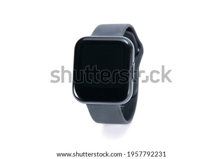 Smart watch isolated on white background. Black smartwatch square shape design isolated Royalty-Free Stock Photo #1957792231