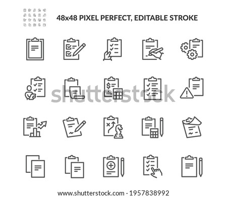 Simple Set of Clipboard Related Vector Line Icons. Contains such Icons as Contact, Checklist, Petition and more. Editable Stroke. 48x48 Pixel Perfect.
 Royalty-Free Stock Photo #1957838992