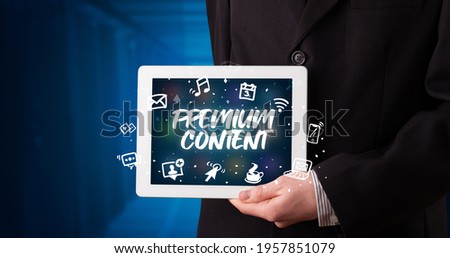 Person holding tablet, social network concept