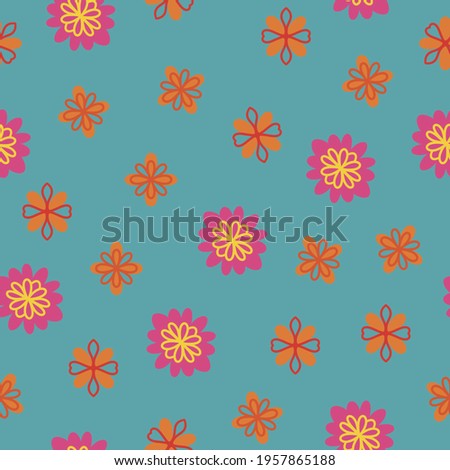 Flower graphic design. Trendy creative seamless pattern with hand drawn flowers and leaves and abstract shapes. For printing for modern and original textile, wrapping paper, wall art design