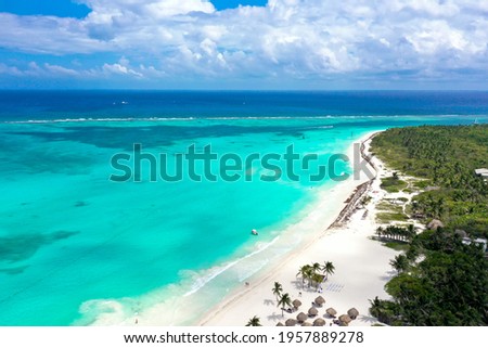 Arial drone view of Maroma Beach in Cancun Playa del Carmen Quintana Roo, Mexico in April 2021 Royalty-Free Stock Photo #1957889278