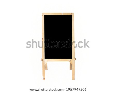 Front view Stand blackboard background and wooden frame, Or used for attaching pictures in an exhibition, teach student learning, picture frame, information menu board in restuarant or cafe. 