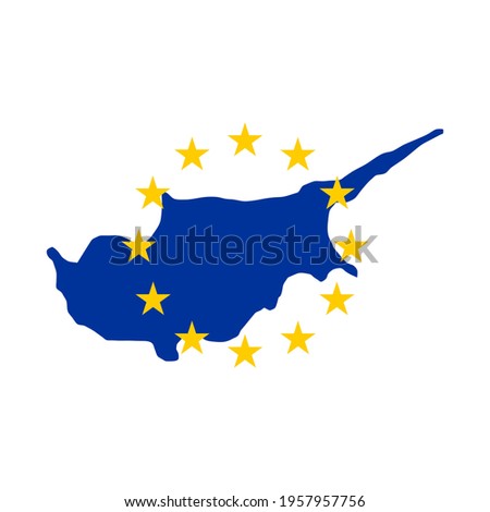 Map of Cyprus with European Union flag isolated on white background.
