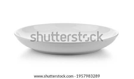 Empty white ceramic plate isolated on white background