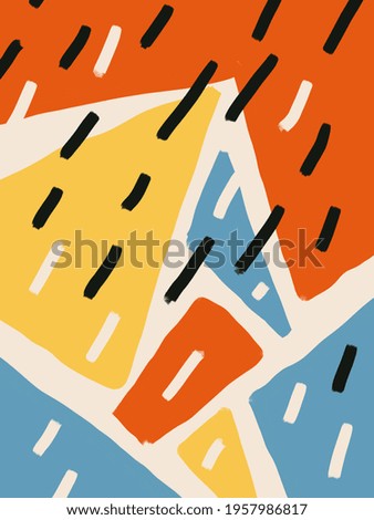 Bauhaus design poster with dash with and balanced form with blue, orange and yellow. very trendy and Abstract modernism poster. For print and poster and fashion industry.