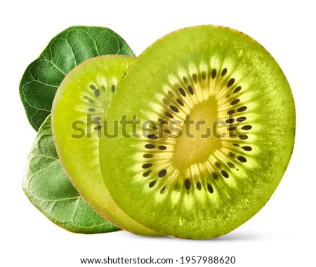 Fresh raw kiwi with leaves isolated on white background. High resolution image