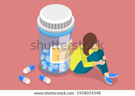 3D Isometric Flat Vector Conceptual Illustration of Painkiller Addiction. Royalty-Free Stock Photo #1958014348