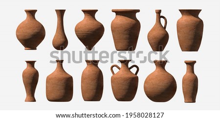 Old clay 3d pitcher. Magic 3d vases of various types. Antique 3d amphora in vector form.