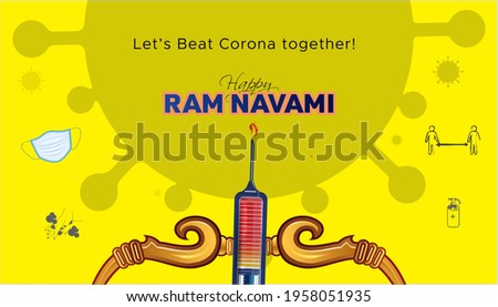 Dussehra festival concept with safety medical mask, vaccine syringe and covid 19 corona