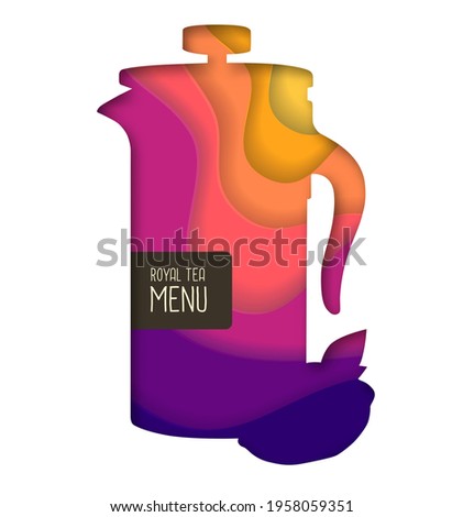 Teapot silhouette. Cut out paper art style design. Royal tea menu design