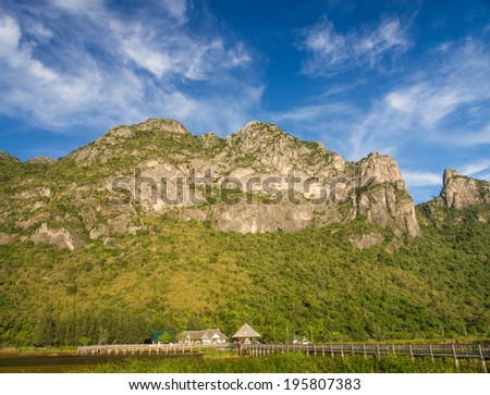 big moutain and bridge with blue sky