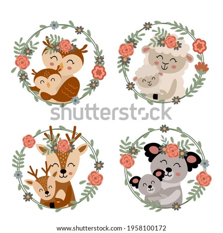 set of isolated  mother and baby animals 2