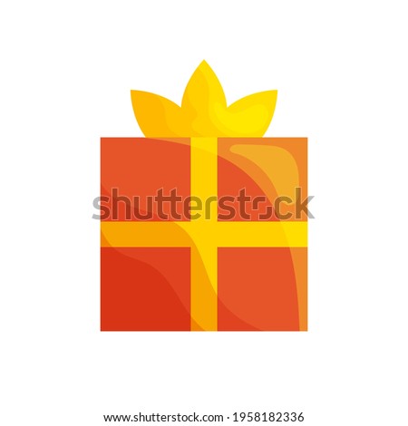 Cute colorful present box with a ribbon and a bow. Isolated object in the white background. Flat style illustration.