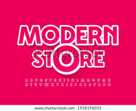 Vector stylish logo Modern Store. Artistic Pink Font. Set of sticker Alphabet Letters and Numbers set