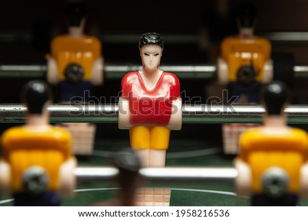 Close up table football soccer game .