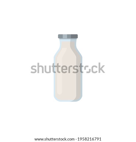 Flat vector illustration of milk, kefir in old fashioned glass bottle. Isolated on white background.