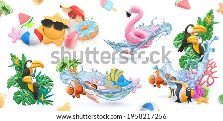 Summer creative icon set. 3d realistic vector high quality objects Royalty-Free Stock Photo #1958217256