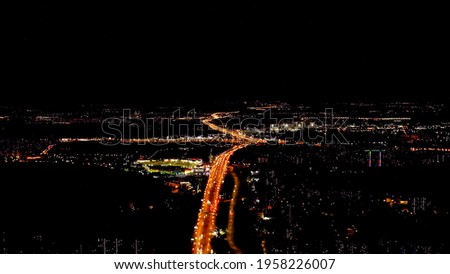 Moscow, Russia. Night aerial view of the city, Profsoyuznaya Street intersects with the Moscow Ring Road, Aerial View  