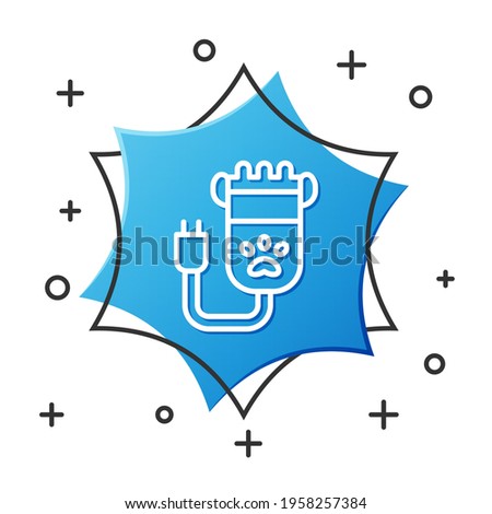 White line Hair clipper accessories for pet grooming icon isolated on white background. Blue hexagon button. Vector