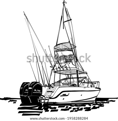 the vector illustration of the fishing boat on the sea