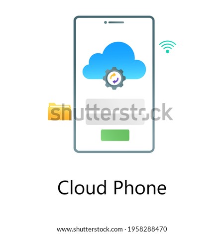Cloud with sync arrows inside smartphone, cloud phone vector