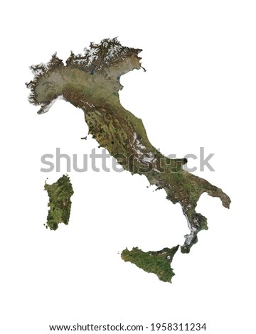 Satellite image of Italy isolated on white background. Part of the image furnished by NASA.