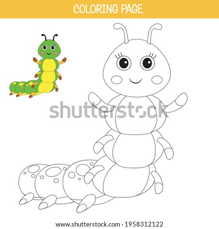 Cute caterpillar coloring page for children coloring book. Cartoon animal in vector format. Educational game for preschool kids and toddlers.