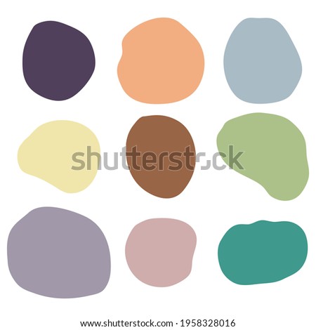Random organic shapes, abstract drops, blotch, inkblot. Vector set of liquid, fluid smooth form. Pebble and stone silhouettes. Collection of specks or spot of various irregular shapes.  Royalty-Free Stock Photo #1958328016