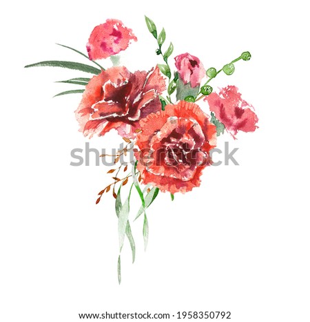 Watercolor carnation clipart,  Red and pink carnation for Mother's day card,  Watercolor  boho roses isolated. Red carnation frames, Mother's day greeting card. Victory Day carnation