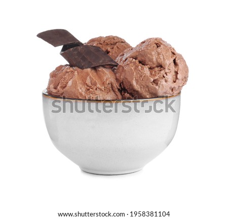 Delicious chocolate ice cream in bowl isolated on white
