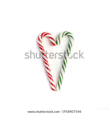 Christmas striped green and red and white heart shaped hard candies.