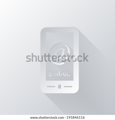 paper flat icon with a shadow. smartphone with the symbol mail