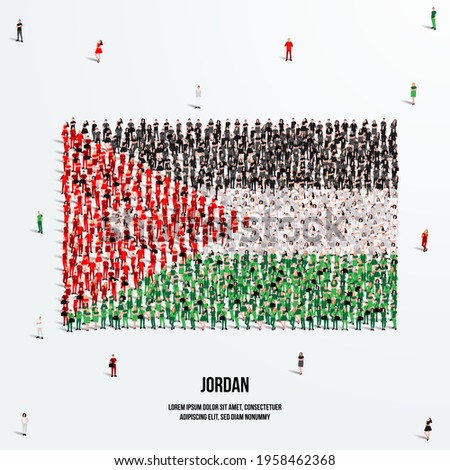 Jordan Flag. A large group of people form to create the shape of the Jordanian flag. Vector Illustration. Royalty-Free Stock Photo #1958462368