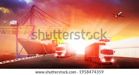 The world logistics  background or transportation Industry or shipping business, Container Cargo  shipment , truck delivery, airplane , import export Concept
