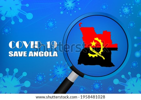 Save Angola for stop virus sign. Covid-19 virus cells or corona virus and bacteria close up isolated on blue background,
Poster Advertisement Flyers Vector Illustration.